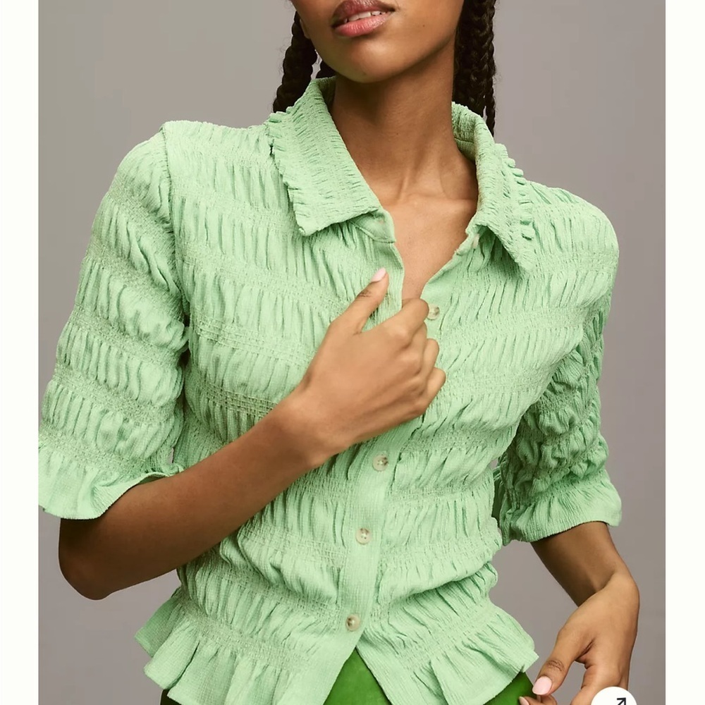 Maeve by Anthropologie Smocked Button Front Top